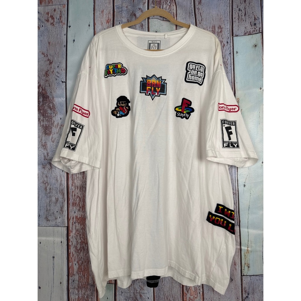 Born Fly Men Gamer Graphic Patches White T-Shirt Short Sleeve Streetwear 4XL-6XL